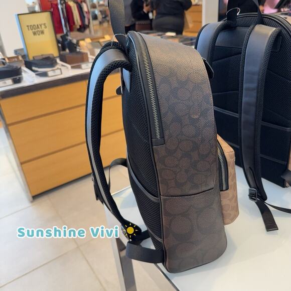 NWT Coach Men’s West Backpack In Blocked Signature Canvas CAB59 Qb/Walnut/Tan - Picture 6 of 11